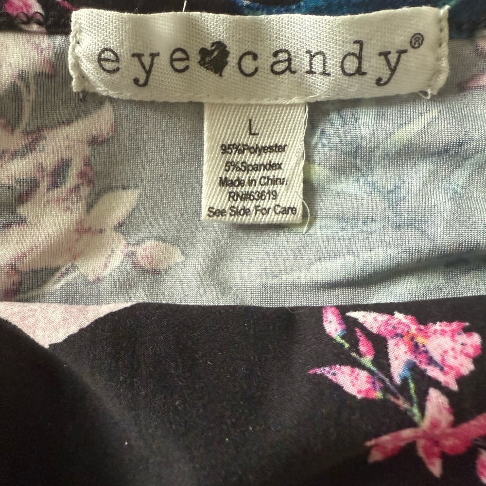 Eye Candy Black Dress with Pink and Blue Floral Design - Picture 3 of 3